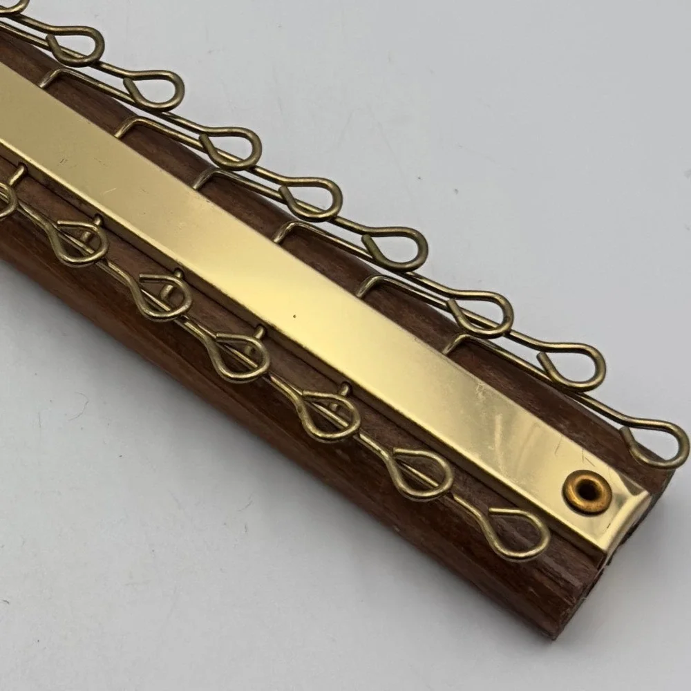 Vintage Wood and Brass Wall Mounted Tie Belt Rack 36 Hook Closet Organizer 19in